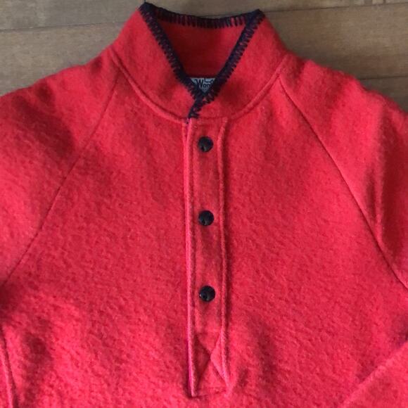 Vintage 70s Woolrich Red & black Wool Stripe Pullover, snap closing size small - Picture 4 of 9